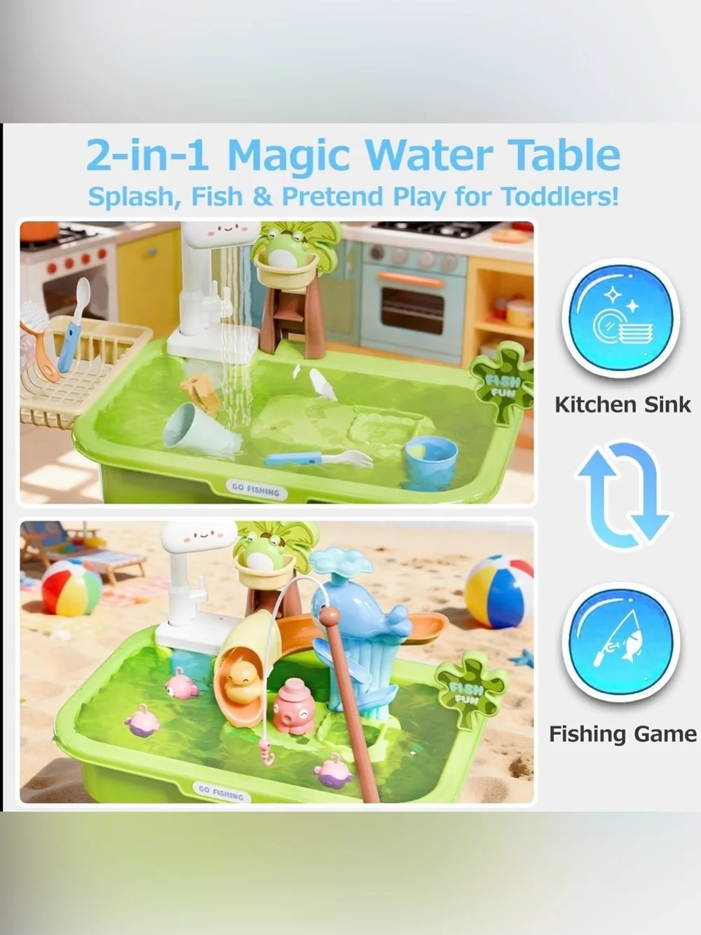 Water Table for Toddlers 1-3 with Pump, Spring-Green 22Pcs Toy Accessories, 4L B